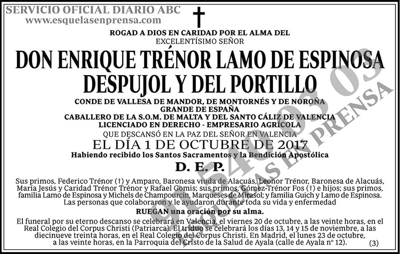 Enrique Trénor Lamo de Espinosa Despujol y del Portillo